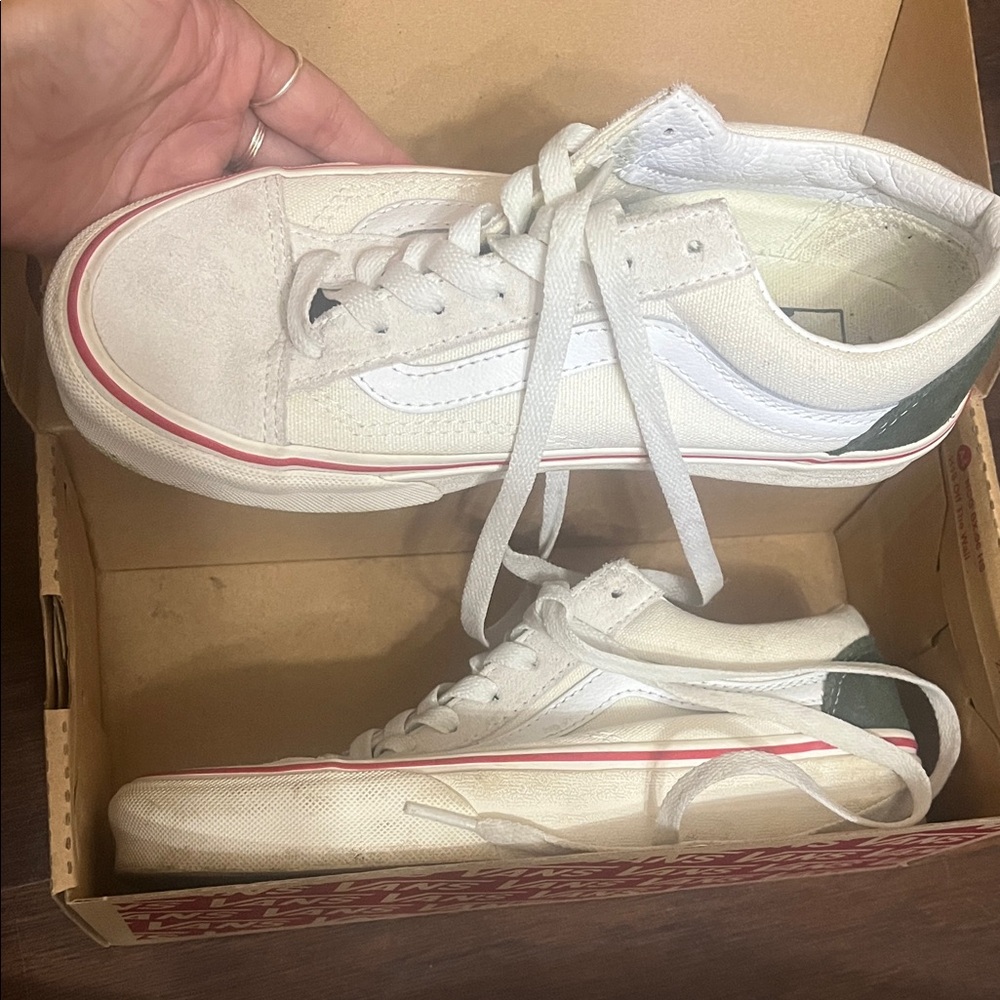 Vans White Kids Sneakers with Red and Green Accents